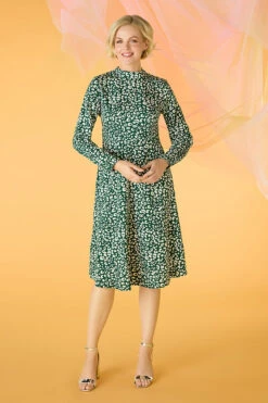 Leopard Print High Neck Tea Dress 22 Leopard Print High Neck Tea Dress -Hallmark Style D169785 GREEEN 1