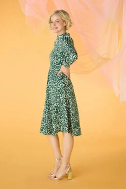 Leopard Print High Neck Tea Dress 21 Leopard Print High Neck Tea Dress -Hallmark Style D169785 GREEEN 2