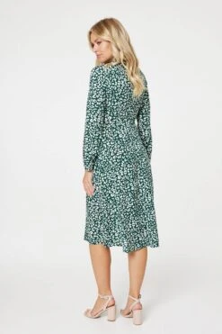 Leopard Print High Neck Tea Dress 25 Leopard Print High Neck Tea Dress -Hallmark Style D169785 GREEN 5