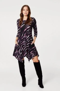 Printed Hanky Hem Skater Dress -Hallmark Style D169787 MULTI PURPLE 1