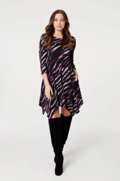 Printed Hanky Hem Skater Dress -Hallmark Style D169787 MULTI PURPLE 2