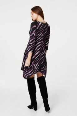 Printed Hanky Hem Skater Dress -Hallmark Style D169787 MULTI PURPLE 7