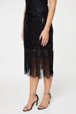 Sequin Fringed Hem Midi Shift Dress -Hallmark Style D169790 BLACK 6