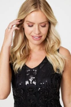 Sequinned Fringe Hem Midi Dress -Hallmark Style D169791 BLACK 4