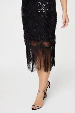 Sequinned Fringe Hem Midi Dress -Hallmark Style D169791 BLACK 6