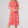 Floral Smocked Detail Midi Dress -Hallmark Style D169899 ORANGE 1