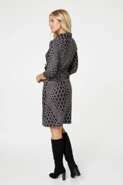 Printed 3/4 Sleeved Tunic Dress -Hallmark Style D169904 MULTI BLACK 5