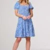 Heart Print Knee Length Smock Dress -Hallmark Style D169911 BLUE 1