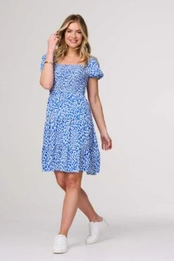Heart Print Knee Length Smock Dress -Hallmark Style D169911 BLUE 2