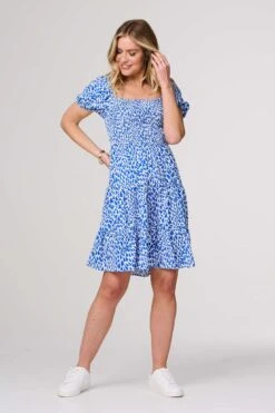 Heart Print Knee Length Smock Dress -Hallmark Style D169911 BLUE 3