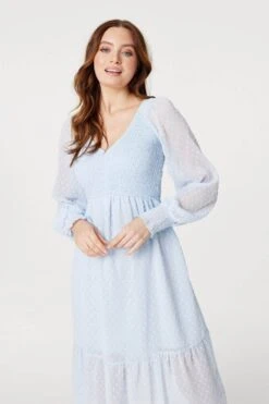 Embossed Polka Dot Smock Dress -Hallmark Style D169963 LIGHT BLUE 2