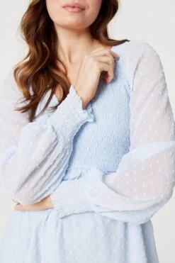 Embossed Polka Dot Smock Dress -Hallmark Style D169963 LIGHT BLUE 6