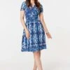 Tie Dye Faux Wrap Short Dress -Hallmark Style D169988 MULTI BLUE 1