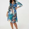 Leaf Print Knee Length Wrap Dress -Hallmark Style D169990 MULTI GREEN 1