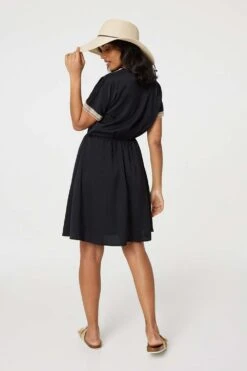 Lace Tassel Waist Tie Short Dress -Hallmark Style D170046 BLACK 2