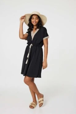 Lace Tassel Waist Tie Short Dress -Hallmark Style D170046 BLACK 3