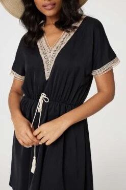 Lace Tassel Waist Tie Short Dress -Hallmark Style D170046 BLACK 8