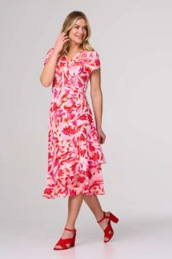 Printed Layered Hem Midi Dress -Hallmark Style D170226 RED 2