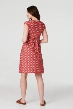 Printed Lace-Up Knee Length Dress -Hallmark Style D170378 MULTI RED 5