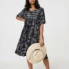 Paisley Print Keyhole Neck Relaxed Dress -Hallmark Style D170409 BLACK AND WHITE 3