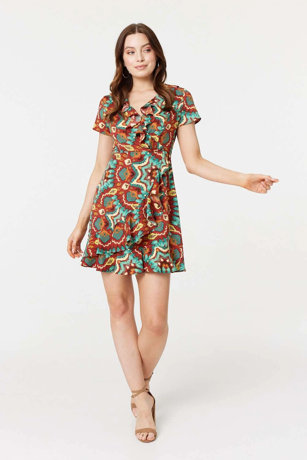 Printed Ruffle Front Wrap Dress 4 Printed Ruffle Front Wrap Dress - Image 2