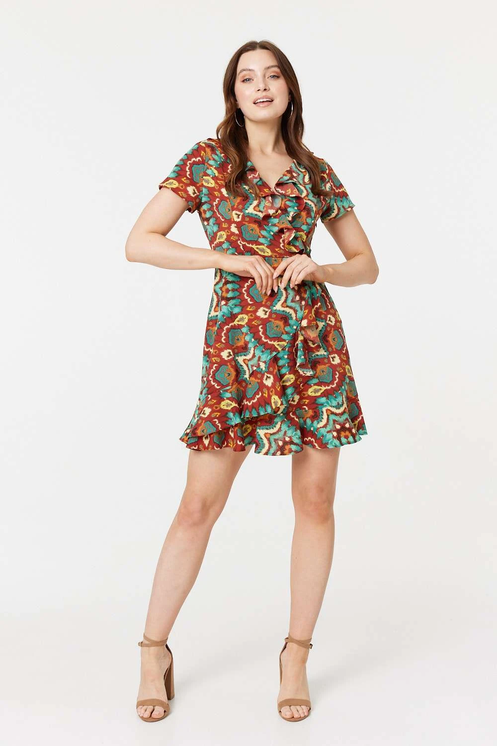 Printed Ruffle Front Wrap Dress 8 Printed Ruffle Front Wrap Dress - Image 6