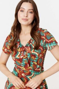 Printed Ruffle Front Wrap Dress 13 Printed Ruffle Front Wrap Dress -Hallmark Style D170419 MULTI RED 4