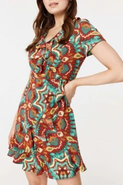 Printed Ruffle Front Wrap Dress 12 Printed Ruffle Front Wrap Dress -Hallmark Style D170419 MULTI RED 5