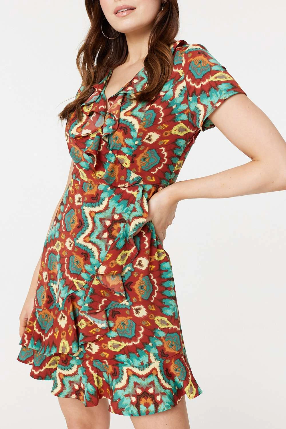Printed Ruffle Front Wrap Dress 6 Printed Ruffle Front Wrap Dress - Image 4