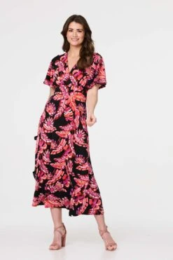 Printed Angel Sleeve Midi Dress -Hallmark Style D170425 BLACK 2