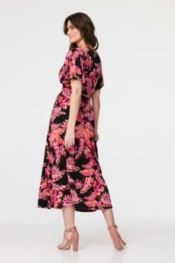 Printed Angel Sleeve Midi Dress -Hallmark Style D170425 BLACK 5