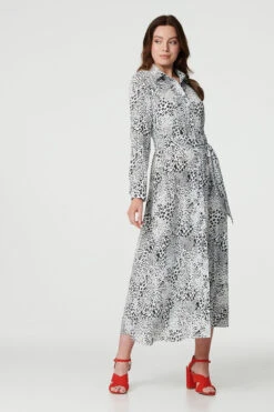 Animal Print Collared Shirt Dress -Hallmark Style D170427 BLACK AND WHITE 2