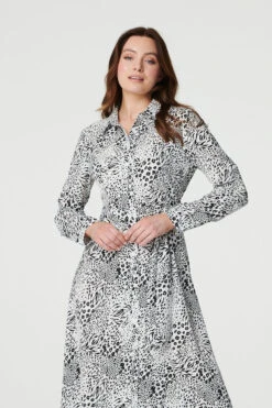Animal Print Collared Shirt Dress -Hallmark Style D170427 BLACK AND WHITE 3