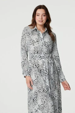 Animal Print Collared Shirt Dress -Hallmark Style D170427 BLACK AND WHITE 4