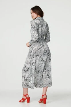 Animal Print Collared Shirt Dress -Hallmark Style D170427 BLACK AND WHITE 6