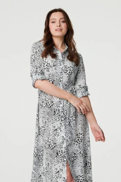 Animal Print Collared Shirt Dress -Hallmark Style D170427 BLACK AND WHITE ALT 3