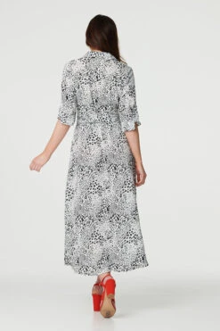 Animal Print Collared Shirt Dress -Hallmark Style D170427 BLACK AND WHITE ALT 5
