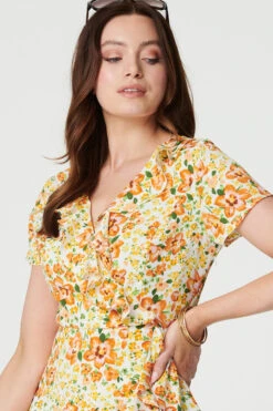 Floral Print Ruffle Wrap Dress -Hallmark Style D170438 MULTI YELLOW 4