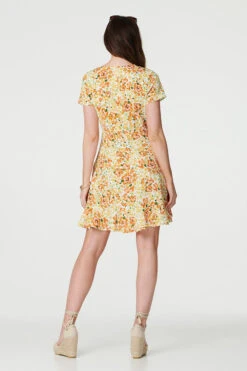 Floral Print Ruffle Wrap Dress -Hallmark Style D170438 MULTI YELLOW 5
