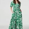 Printed Puff Sleeve Maxi Dress 1 Printed Puff Sleeve Maxi Dress -Hallmark Style D170442 GREEN 1
