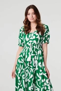 Printed Puff Sleeve Maxi Dress -Hallmark Style D170442 GREEN 3