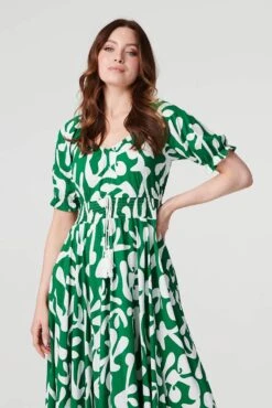 Printed Puff Sleeve Maxi Dress -Hallmark Style D170442 GREEN 4