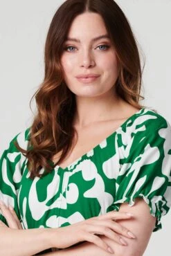 Printed Puff Sleeve Maxi Dress -Hallmark Style D170442 GREEN 5