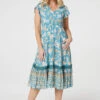 Floral V-Neck Shirred Midi Dress -Hallmark Style D170443 MULTI GREEN 1