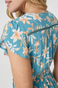 Floral V-Neck Shirred Midi Dress -Hallmark Style D170443 MULTI GREEN 7