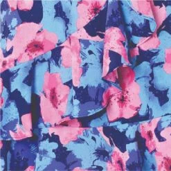 Floral Frill Faux Wrap Short Dress -Hallmark Style D170656 MULTI BLUE swatch