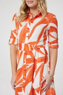 Printed Long Sleeve Midi Shirt Dress -Hallmark Style D170657 ORANGE ALT 3
