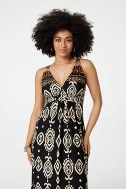 Printed Sleeveless Empire Maxi Dress -Hallmark Style D170661 BLACKANDWHITE 3