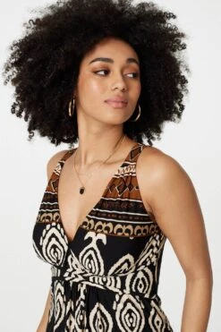 Printed Sleeveless Empire Maxi Dress -Hallmark Style D170661 BLACKANDWHITE 4