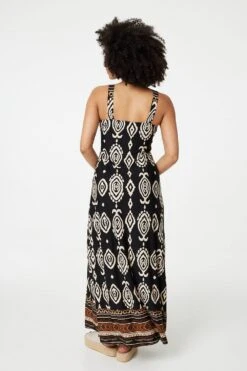 Printed Sleeveless Empire Maxi Dress -Hallmark Style D170661 BLACKANDWHITE 6